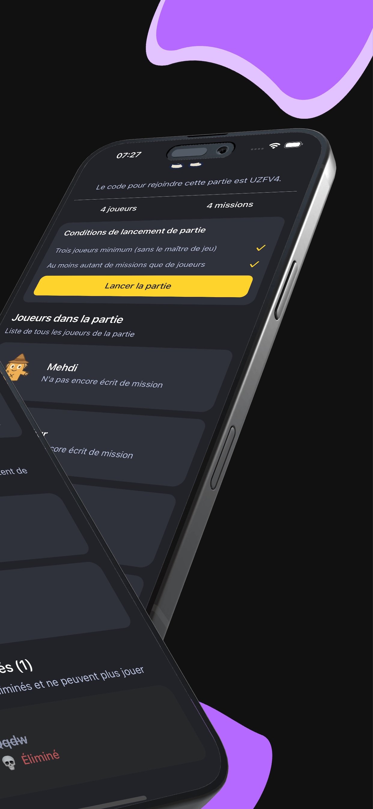 KillerParty App - Game Statistics Screen